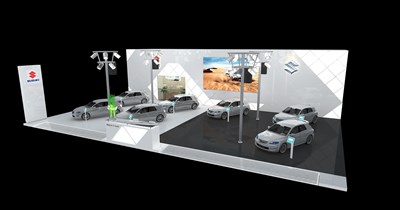 320平米展台设计制作：三面开口/现代/木质结构/白色，为汽车展展商而作（免费使用）