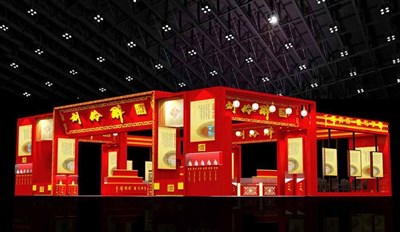 180平米展台设计制作：四面开口/中式/木质结构/红色，为糖酒展展商而作（免费使用）