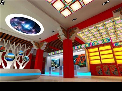 90平米展厅设计制作：现代/红色，文化类展厅-九寨沟旅游展厅（免费使用）