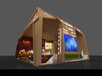 144平米展台设计制作：三面开口/欧式/木质结构/咖啡色，为房产展展商而作（免费使用）
