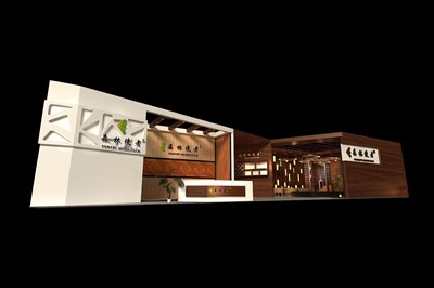 225平米展台设计制作：二面开口/现代/木质结构/咖啡色，为建材展展商而作（免费使用）